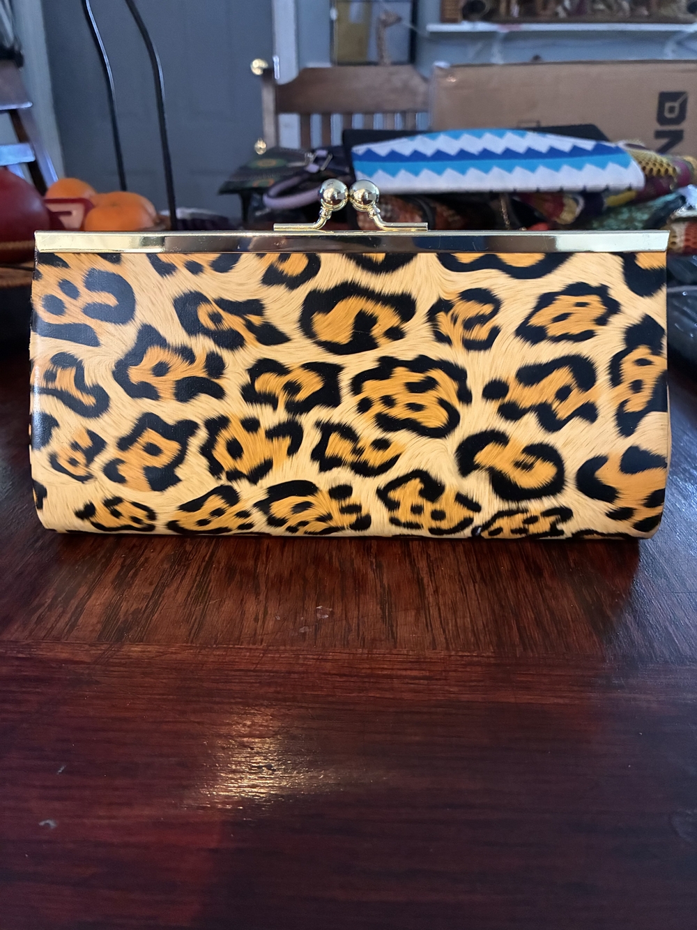 Leopard Print Clasp Wallet - Yellow/Black